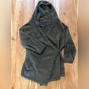 Betabrand Brown Hooded Wool/Alpaca hooded Wrap sweater, Size L/XL, V-Neck